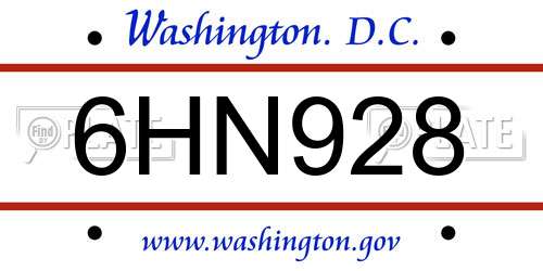 6HN928 District Of Columbia License Plate