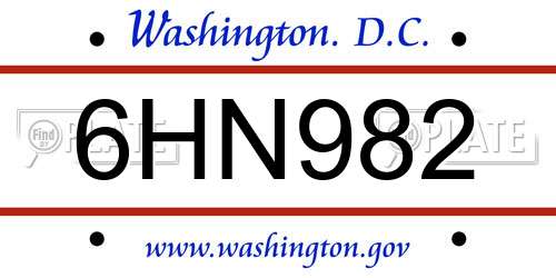 6HN982 District Of Columbia License Plate