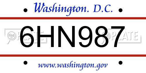 6HN987 District Of Columbia License Plate