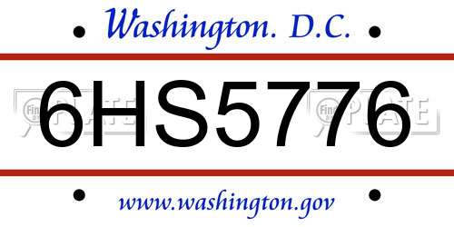 6HS5776 District Of Columbia License Plate