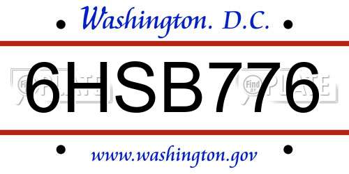 6HSB776 District Of Columbia License Plate