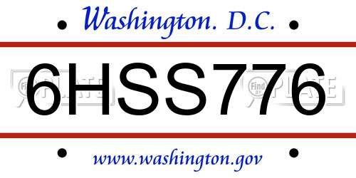 6HSS776 District Of Columbia License Plate