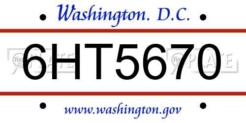 6HT5670 District Of Columbia License Plate