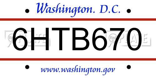 6HTB670 District Of Columbia License Plate
