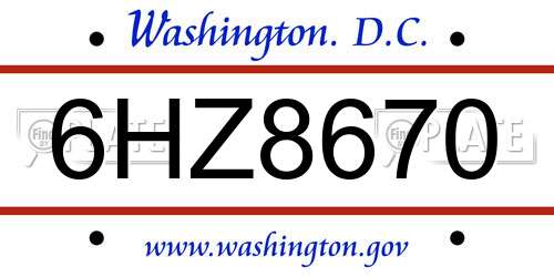 6HZ8670 District Of Columbia License Plate