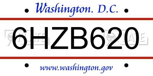 6HZB620 District Of Columbia License Plate