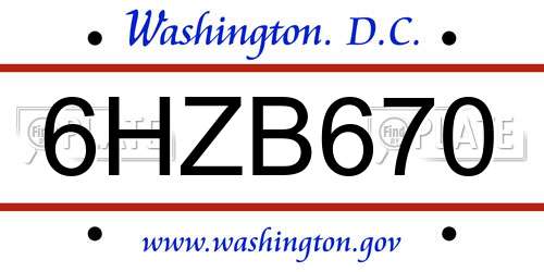 6HZB670 District Of Columbia License Plate