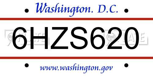 6HZS620 District Of Columbia License Plate