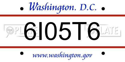 6I05T6 District Of Columbia License Plate