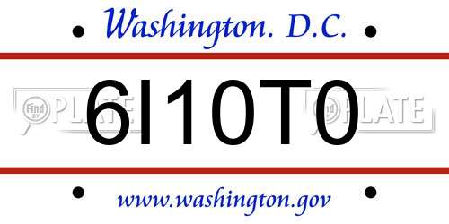 6I10T0 District Of Columbia License Plate