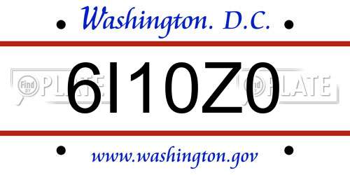 6I10Z0 District Of Columbia License Plate