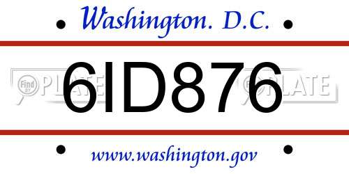 6ID876 District Of Columbia License Plate