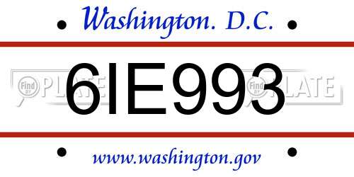6IE993 District Of Columbia License Plate