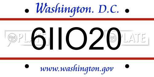 6IIO20 District Of Columbia License Plate