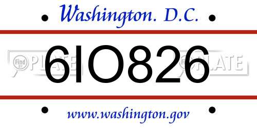 6IO826 District Of Columbia License Plate