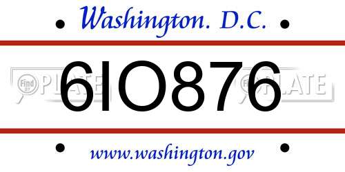 6IO876 District Of Columbia License Plate