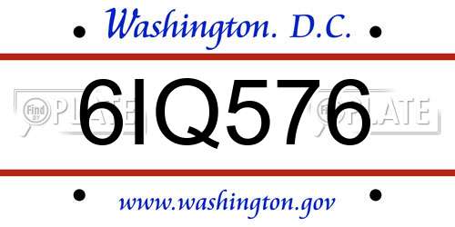 6IQ576 District Of Columbia License Plate