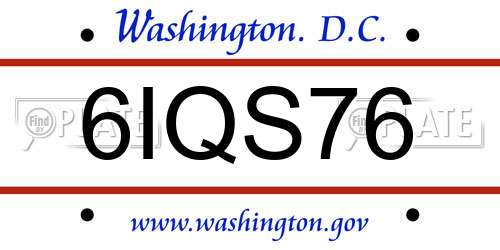 6IQS76 District Of Columbia License Plate