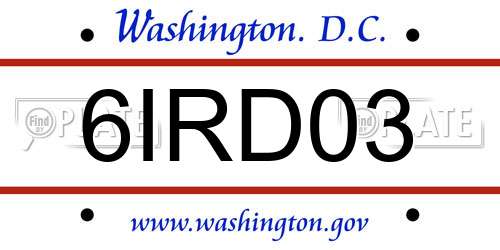 6IRD03 District Of Columbia License Plate