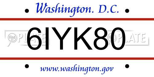 6IYK80 District Of Columbia License Plate