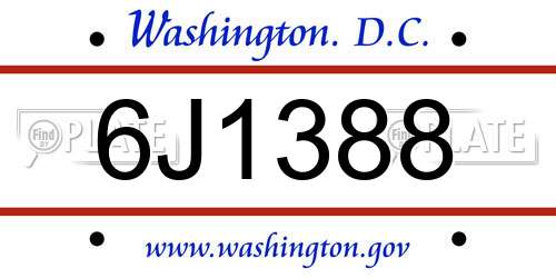 6J1388 District Of Columbia License Plate