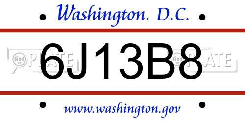 6J13B8 District Of Columbia License Plate