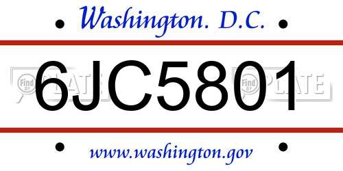 6JC5801 District Of Columbia License Plate