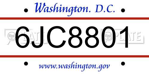 6JC8801 District Of Columbia License Plate
