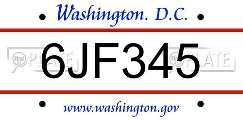 6JF345 District Of Columbia License Plate