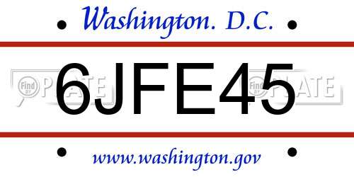 6JFE45 District Of Columbia License Plate