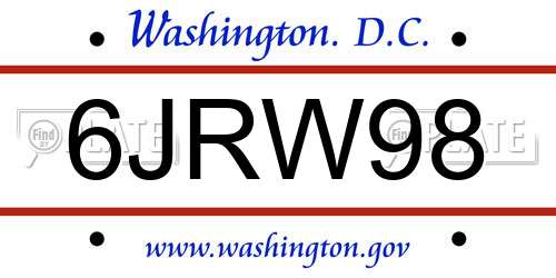 6JRW98 District Of Columbia License Plate