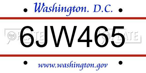 6JW465 District Of Columbia License Plate
