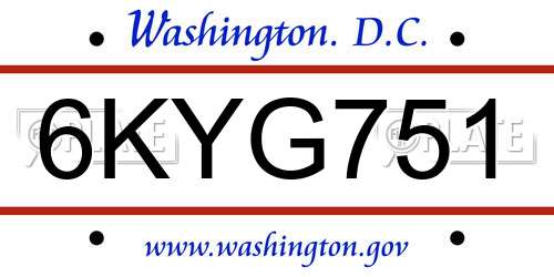 6KYG751 District Of Columbia License Plate