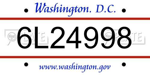 6L24998 District Of Columbia License Plate