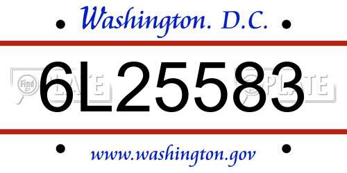 6L25583 District Of Columbia License Plate