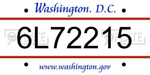 6L72215 District Of Columbia License Plate