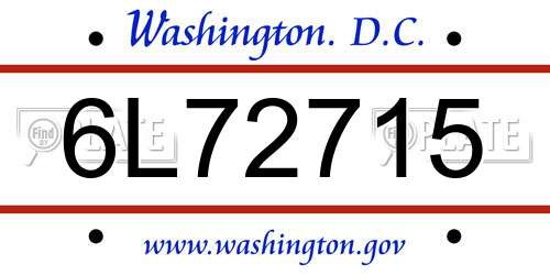 6L72715 District Of Columbia License Plate