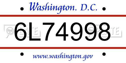 6L74998 District Of Columbia License Plate