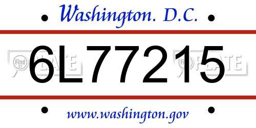 6L77215 District Of Columbia License Plate
