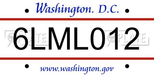 6LML012 District Of Columbia License Plate