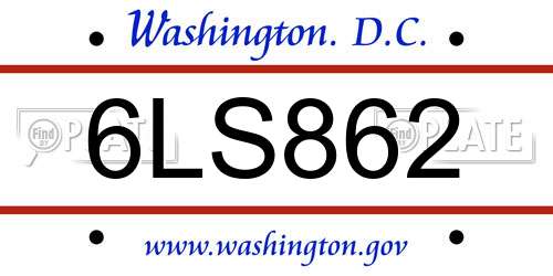 6LS862 District Of Columbia License Plate