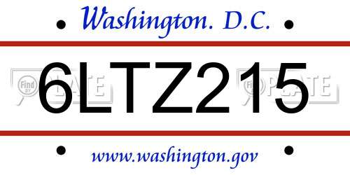 6LTZ215 District Of Columbia License Plate