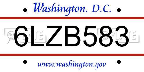 6LZB583 District Of Columbia License Plate