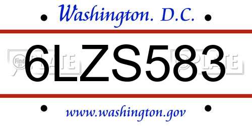 6LZS583 District Of Columbia License Plate