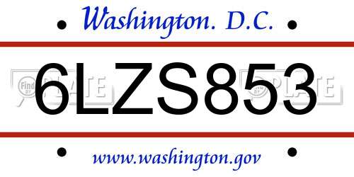 6LZS853 District Of Columbia License Plate
