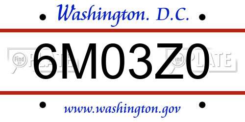 6M03Z0 District Of Columbia License Plate