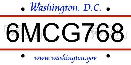 6MCG768 District Of Columbia License Plate