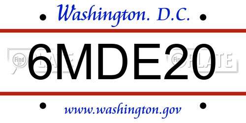 6MDE20 District Of Columbia License Plate