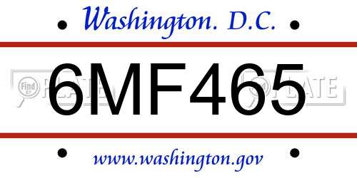 6MF465 District Of Columbia License Plate
