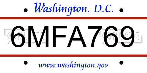 6MFA769 District Of Columbia License Plate